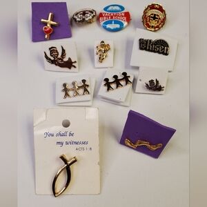 Baptist Sunday School Lapel Pin 12 Piece Bundle Cross Angel Fish Christian Churc